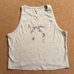 Hollister Heather Gray Cropped Tank with Bow Print Size XL